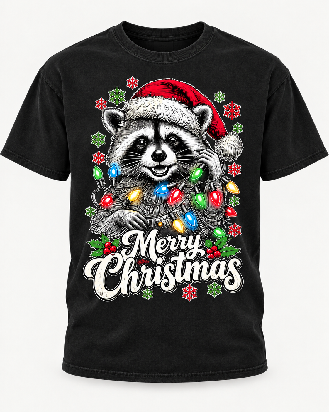 Merry Christmas Raccoon Shirt, Santa Raccoon Christmas Lights Tee, Cute Holiday Raccoon Lover Gift - T-Shirt Comfort Colors