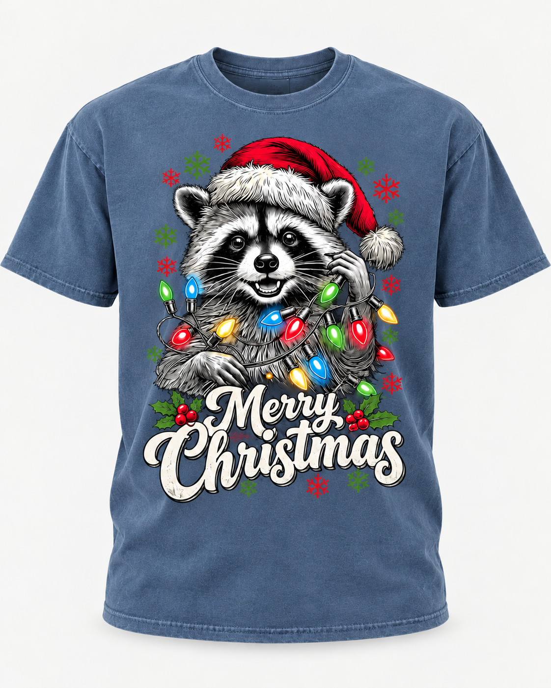 Merry Christmas Raccoon Shirt, Santa Raccoon Christmas Lights Tee, Cute Holiday Raccoon Lover Gift - T-Shirt Comfort Colors