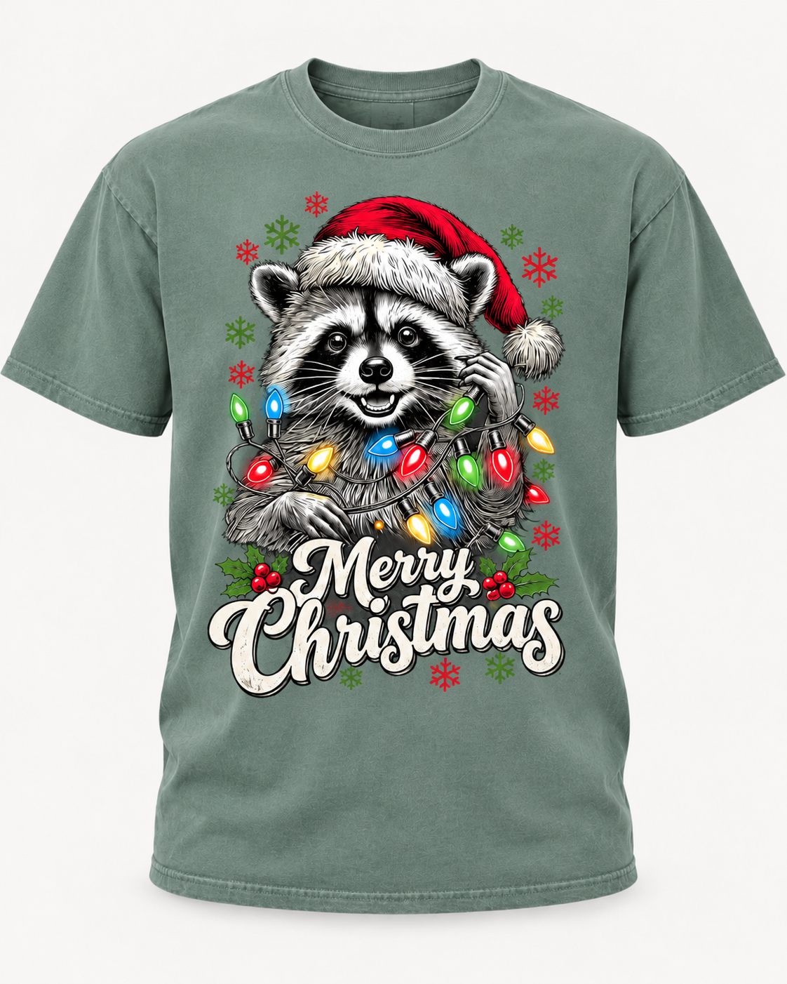 Merry Christmas Raccoon Shirt, Santa Raccoon Christmas Lights Tee, Cute Holiday Raccoon Lover Gift - T-Shirt Comfort Colors