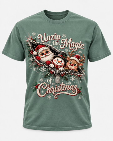 Unzip the Magic of Christmas Comfort Colors T-Shirt, Santa Snowman Reindeer Holiday Tee, Cute Christmas Graphic Shirt