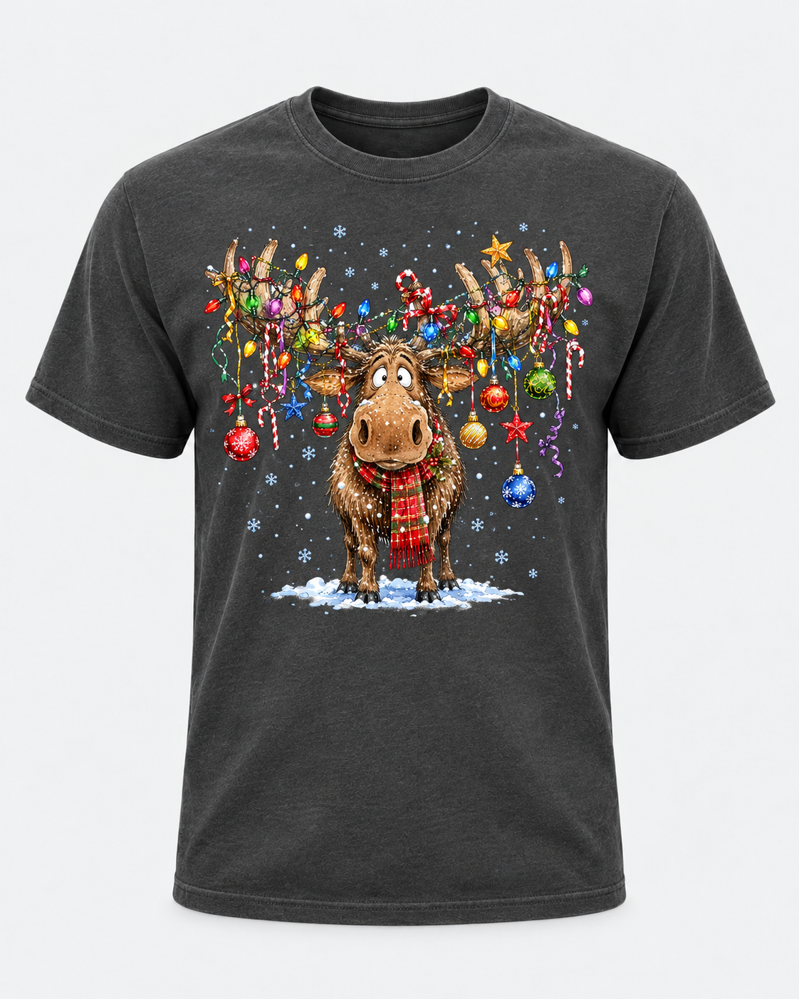 Christmas Moose Shirt, Funny Moose Christmas Lights Tee, Festive Reindeer Holiday Gift - T-Shirt Comfort Colors