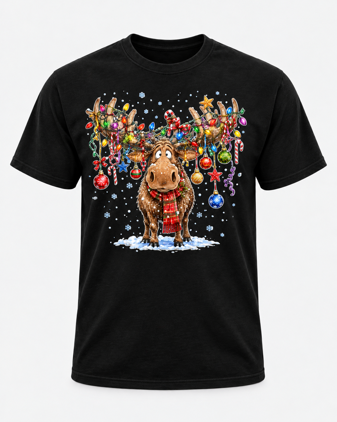 Christmas Moose Shirt, Funny Moose Christmas Lights Tee, Festive Reindeer Holiday Gift - T-Shirt Comfort Colors