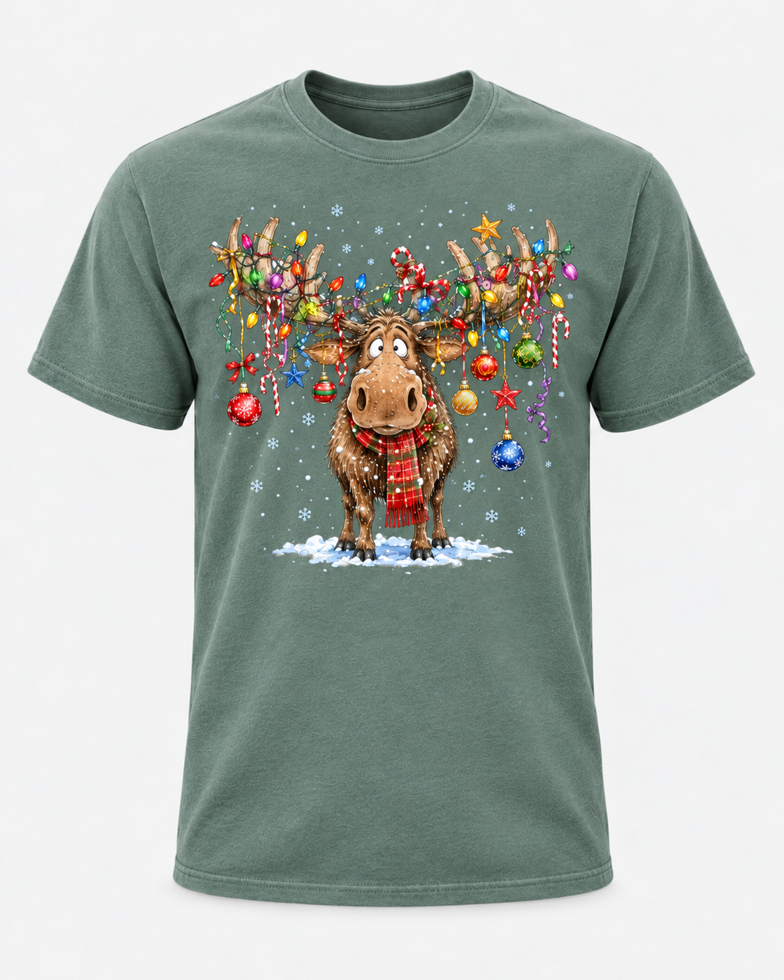 Christmas Moose Shirt, Funny Moose Christmas Lights Tee, Festive Reindeer Holiday Gift - T-Shirt Comfort Colors