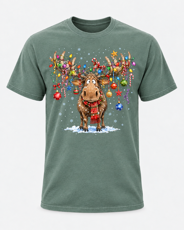 Christmas Moose Shirt, Funny Moose Christmas Lights Tee, Festive Reindeer Holiday Gift - T-Shirt Comfort Colors