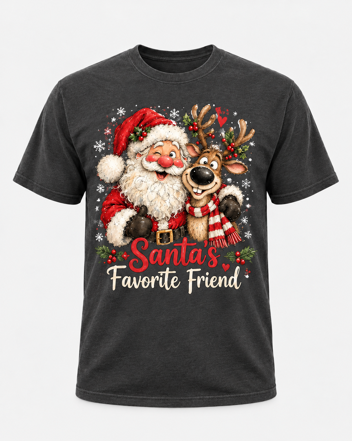 Santa’s Favorite Friend Christmas Shirt, Cute Santa and Reindeer Holiday Tee, Funny Christmas Best Friend Gift - T-Shirt Comfort Colors
