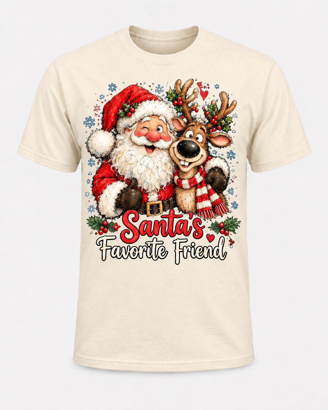 Santa’s Favorite Friend Christmas Shirt, Cute Santa and Reindeer Holiday Tee, Funny Christmas Best Friend Gift - T-Shirt Comfort Colors