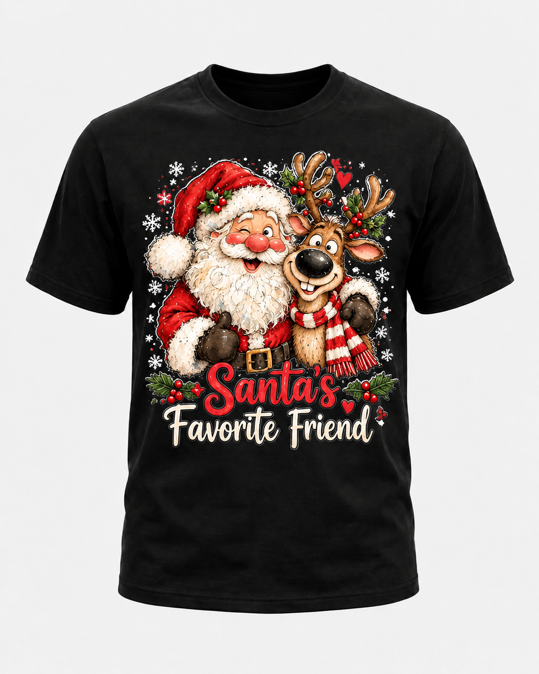 Santa’s Favorite Friend Christmas Shirt, Cute Santa and Reindeer Holiday Tee, Funny Christmas Best Friend Gift - T-Shirt Comfort Colors