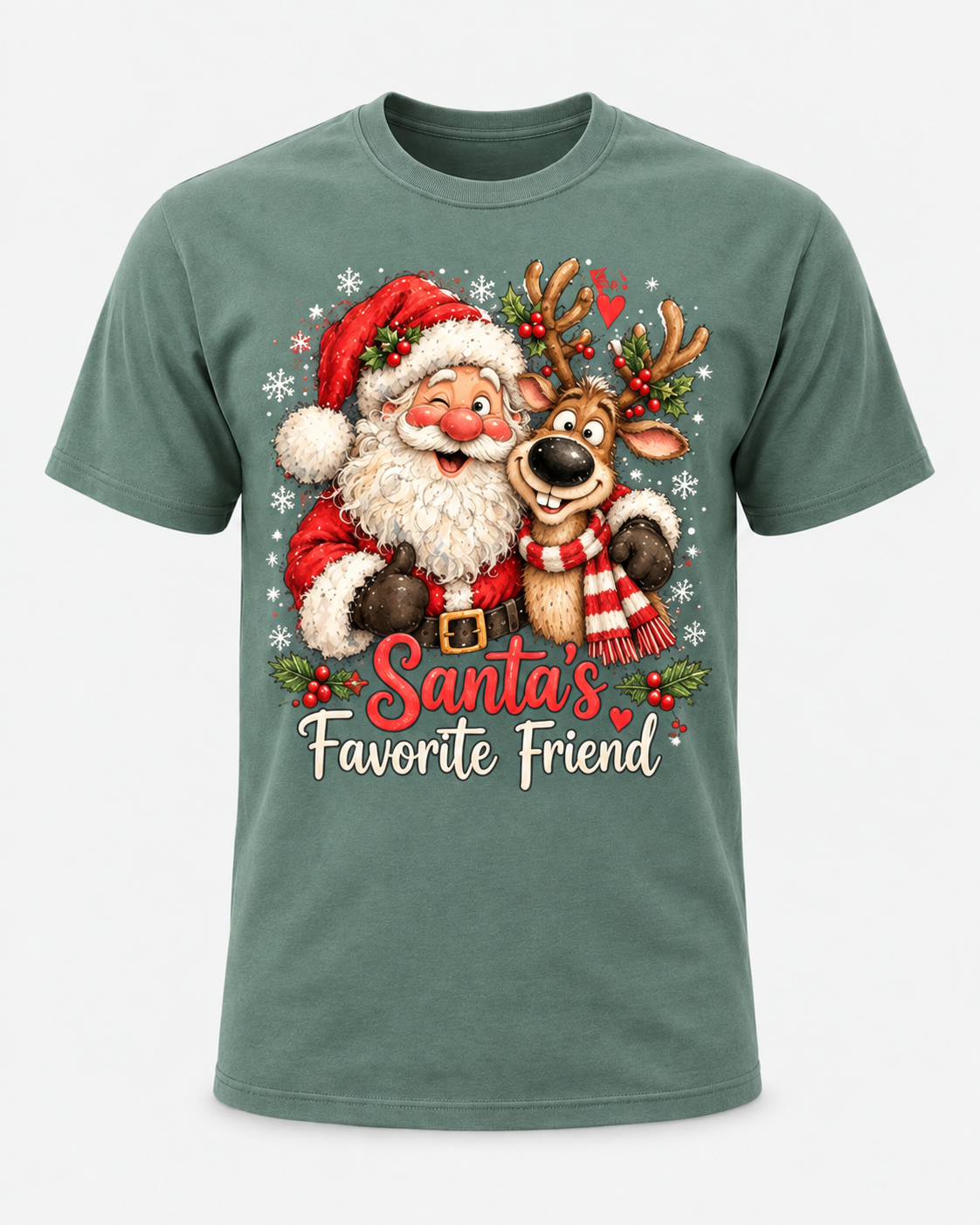Santa’s Favorite Friend Christmas Shirt, Cute Santa and Reindeer Holiday Tee, Funny Christmas Best Friend Gift - T-Shirt Comfort Colors