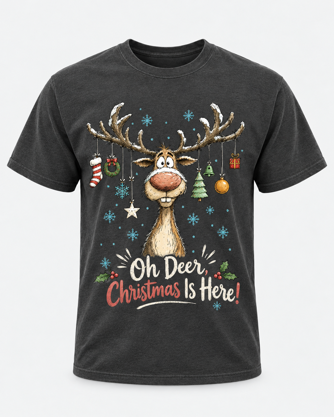 Oh Deer, Christmas Is Here Comfort Colors T-Shirt, Funny Reindeer Holiday Tee, Cute Christmas Deer Shirt