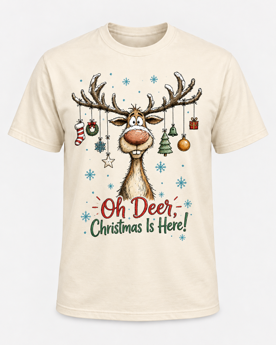 Oh Deer, Christmas Is Here Comfort Colors T-Shirt, Funny Reindeer Holiday Tee, Cute Christmas Deer Shirt