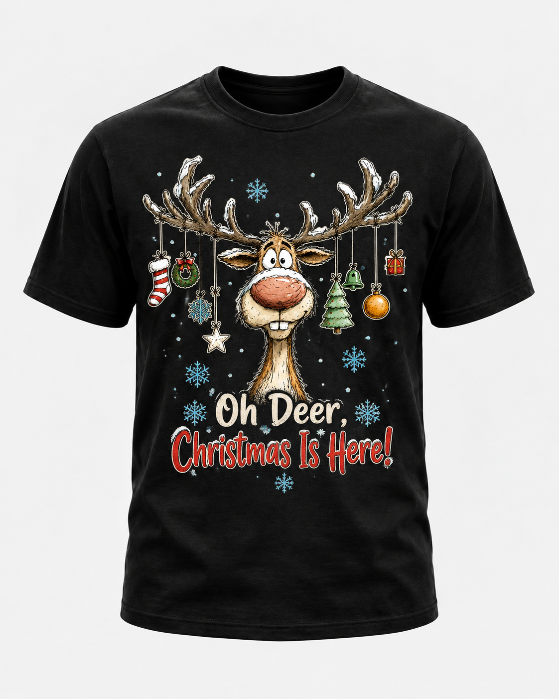 Oh Deer, Christmas Is Here Comfort Colors T-Shirt, Funny Reindeer Holiday Tee, Cute Christmas Deer Shirt