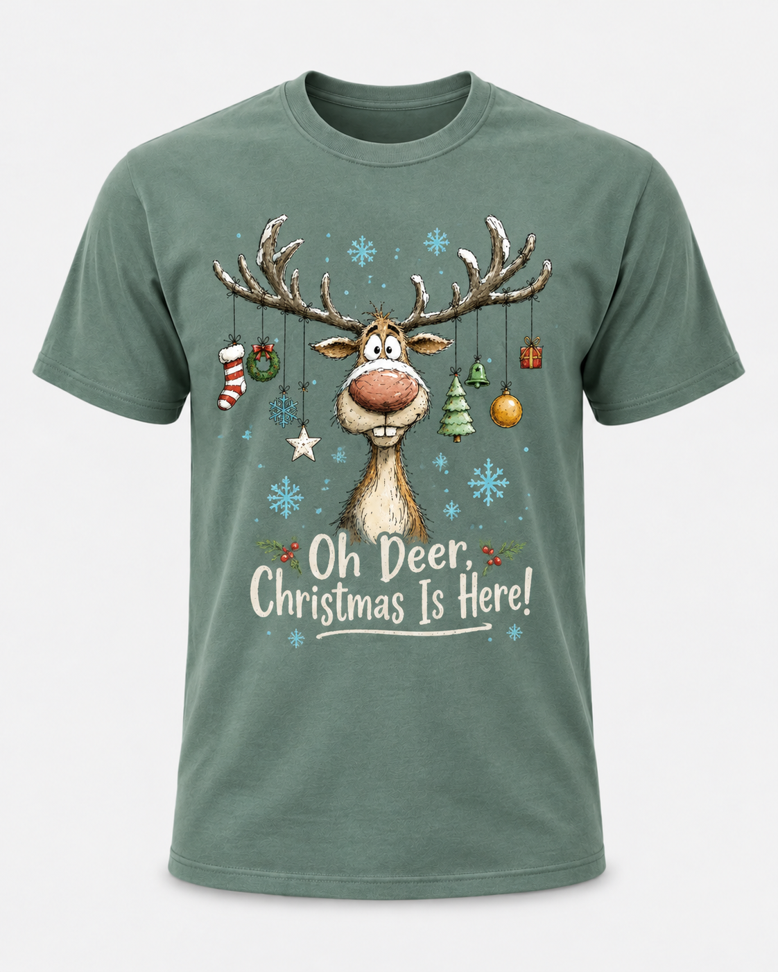 Oh Deer, Christmas Is Here Comfort Colors T-Shirt, Funny Reindeer Holiday Tee, Cute Christmas Deer Shirt