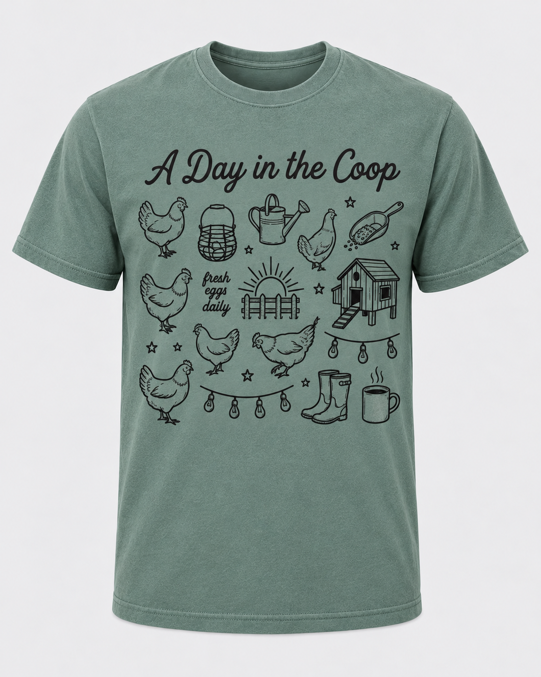 A Day in the Coop Comfort Colors T-Shirt, Backyard Chicken Lover Tee, Funny Farm Hen & Fresh Eggs Shirt