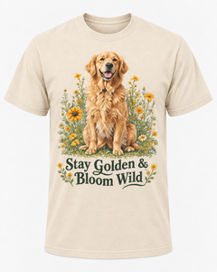 Stay Golden & Bloom Wild Golden Retriever Comfort Colors T-Shirt, Floral Dog Lover Tee, Cute Golden Retriever Gift Shirt