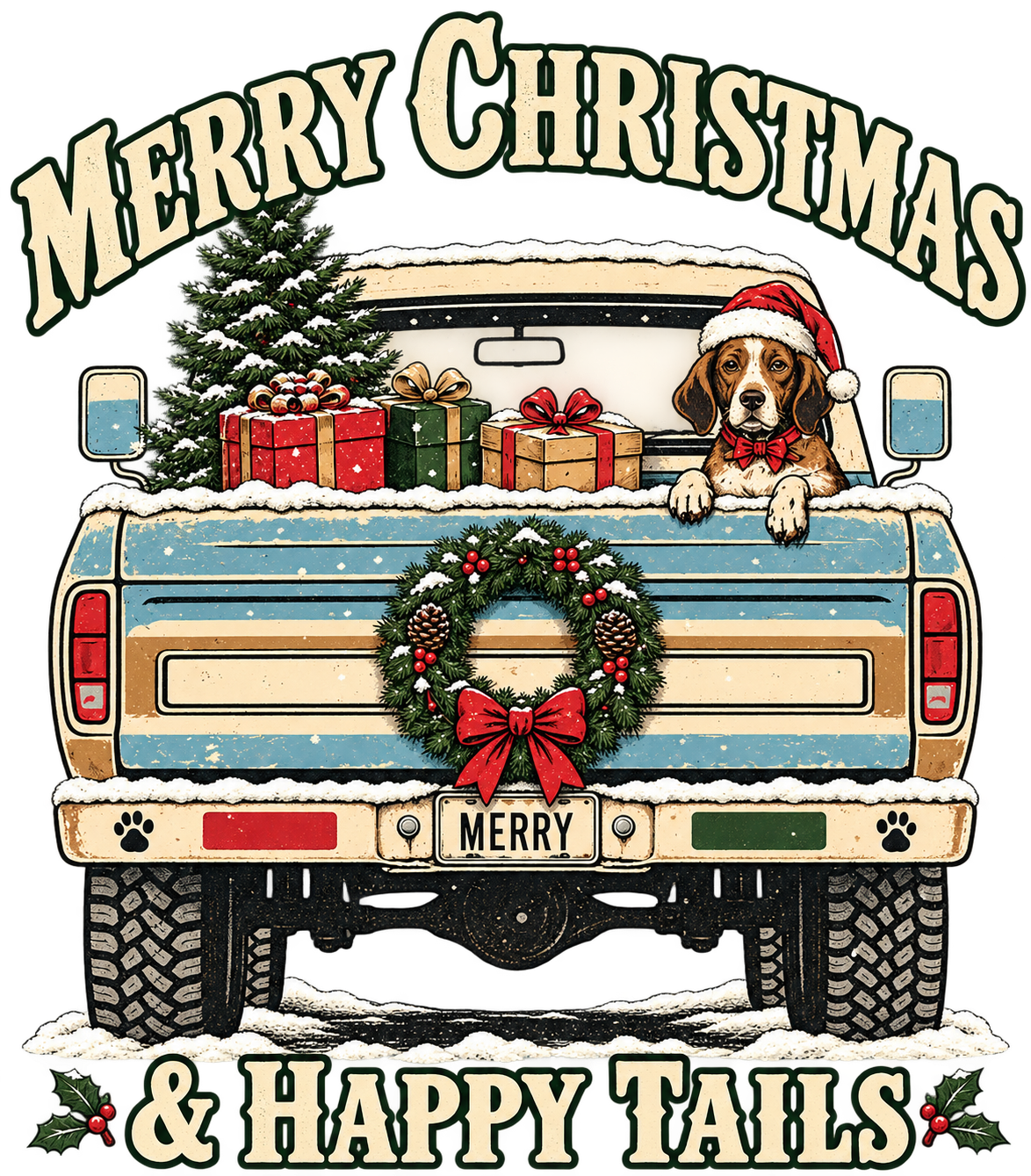 Beagle Christmas Truck Shirt – Merry Christmas & Happy Tails, Short & Long Sleeve
